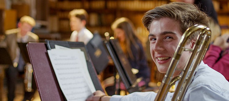 Students playing in the brass ensemble, Wells Music School UK