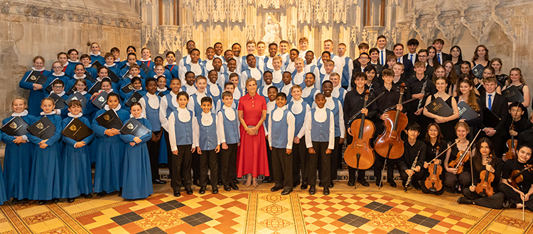 HRH The Duchess of Edinburgh, Patron of the Wells Cathedral Choristers Trust attended a fundraising concert in aid of Drakensberg Boys Choir, based in South Africa supported by Wells Cathedral School.